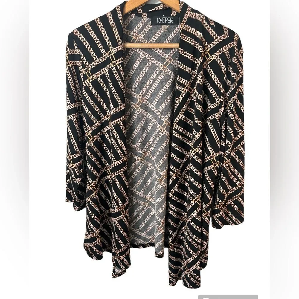 Kasper open cardigan sweater top chain link metallic size large career layering